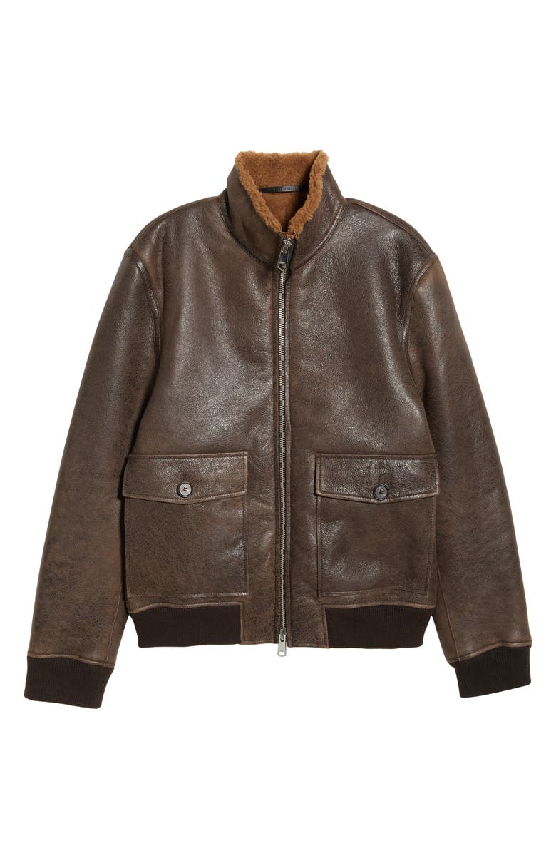 Reiss Peveral Genuine Shearling Lined Leather Jacket, Main, color, Brown