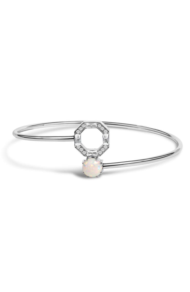 Haus of Brilliance Silver 7X7MM Created Opal and White Sapphire Halo Bangle Bracelet, Alternate, color, White