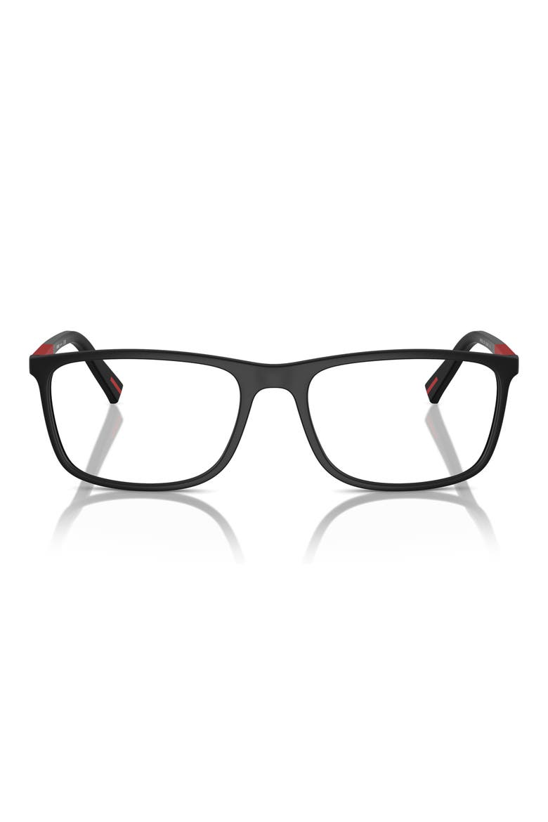 57mm Rectangular Optical Glasses, Main, color, BLACK RUBBER