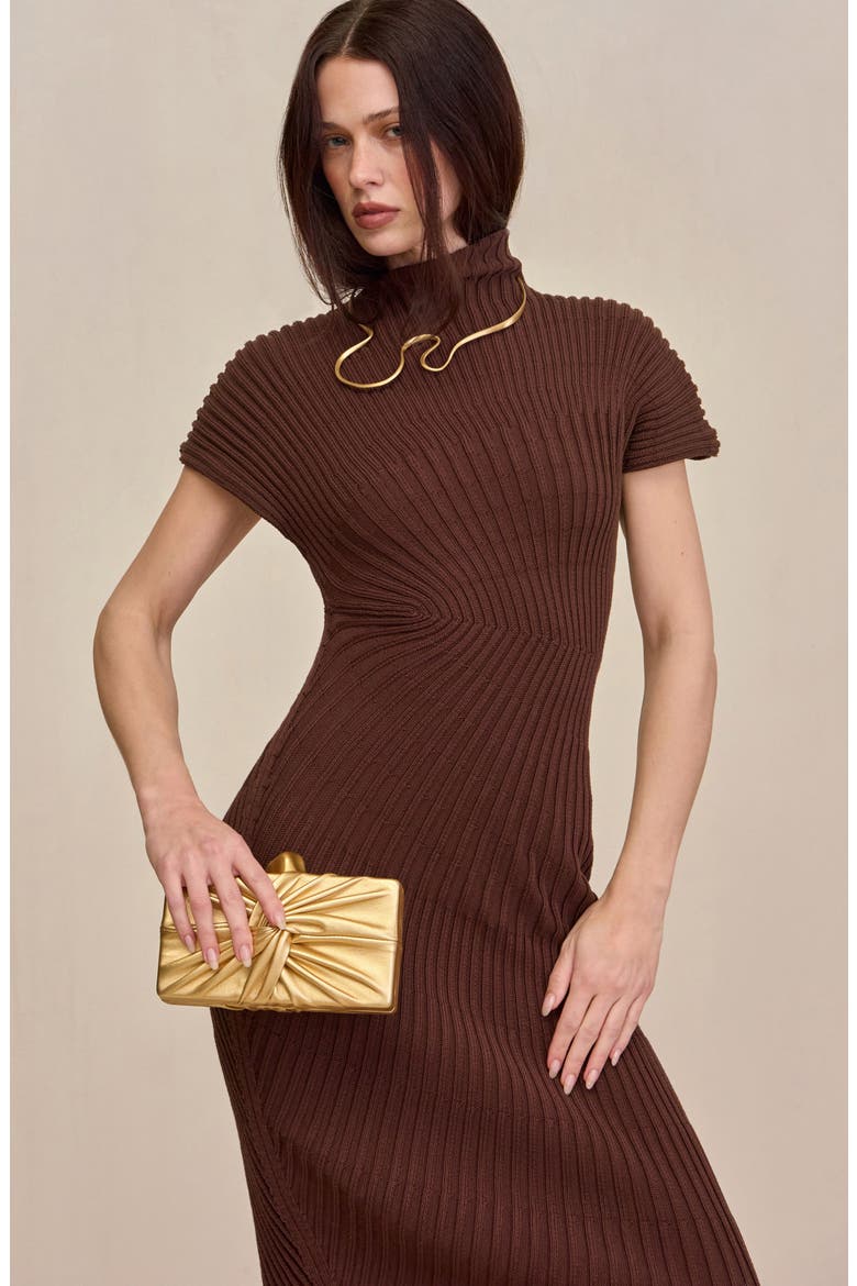 Chrysta Turtleneck Rib Midi Sweater Dress, Alternate, color, JAVA
