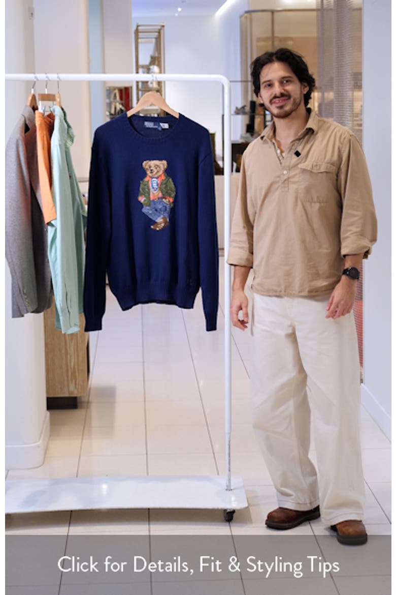 Polo Bear Intarsia Cotton Crewneck Sweater video