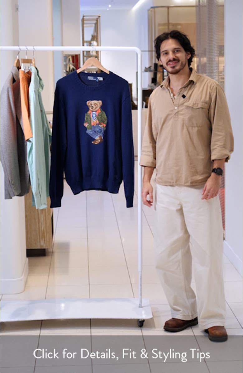 Polo Bear Intarsia Cotton Crewneck Sweater, sales video thumbnail