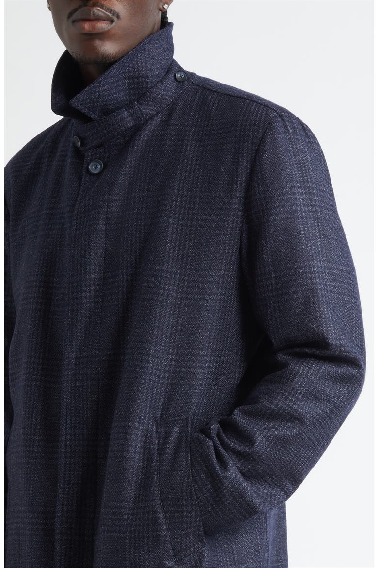 Glen Plaid Water Resistant Wool & Silk Tweed Topcoat, Alternate, color, BLUE NAVY