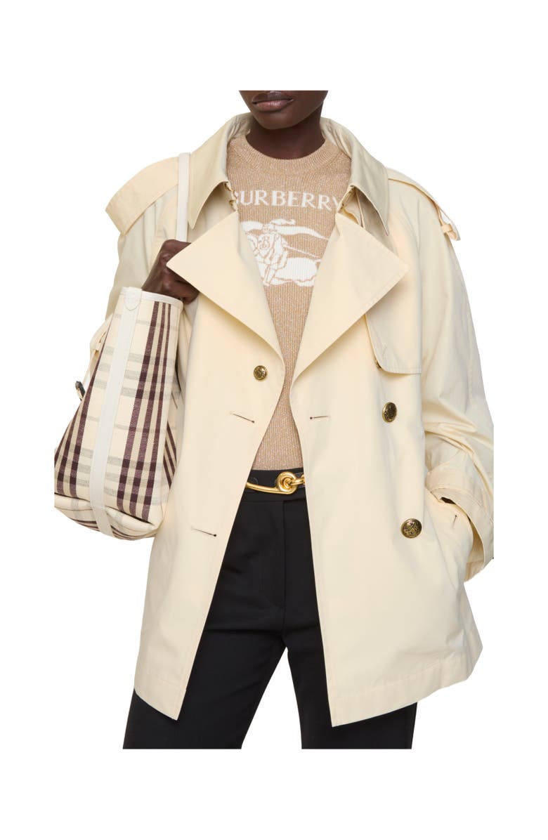 Burberry Short Lightweight Cotton Fitzrovia Trench Coat, Alternate, color, Ceramic White