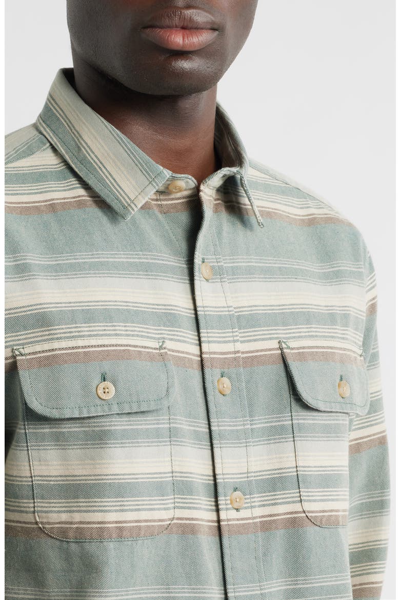 Beach Shack Stripe Brushed Cotton Button-Up Shirt, Alternate, color, TEAL STRIPE