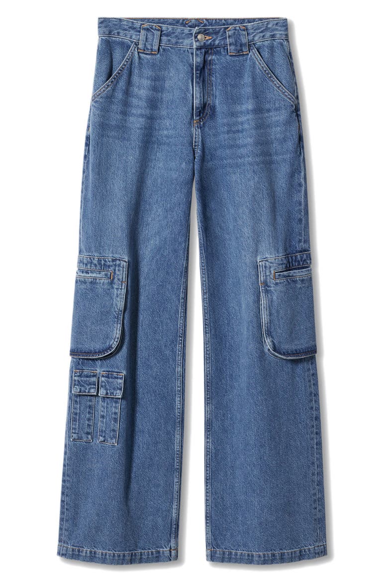 Straight Leg Cargo Jeans, Alternate, color, MEDIUM BLUE