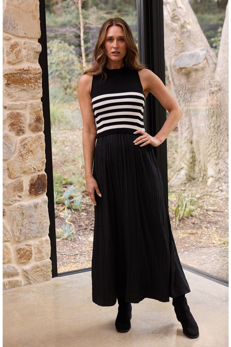Gabriel Sleeveless Mixed Media Maxi Dress, Alternate, color, BLACK W WHITE