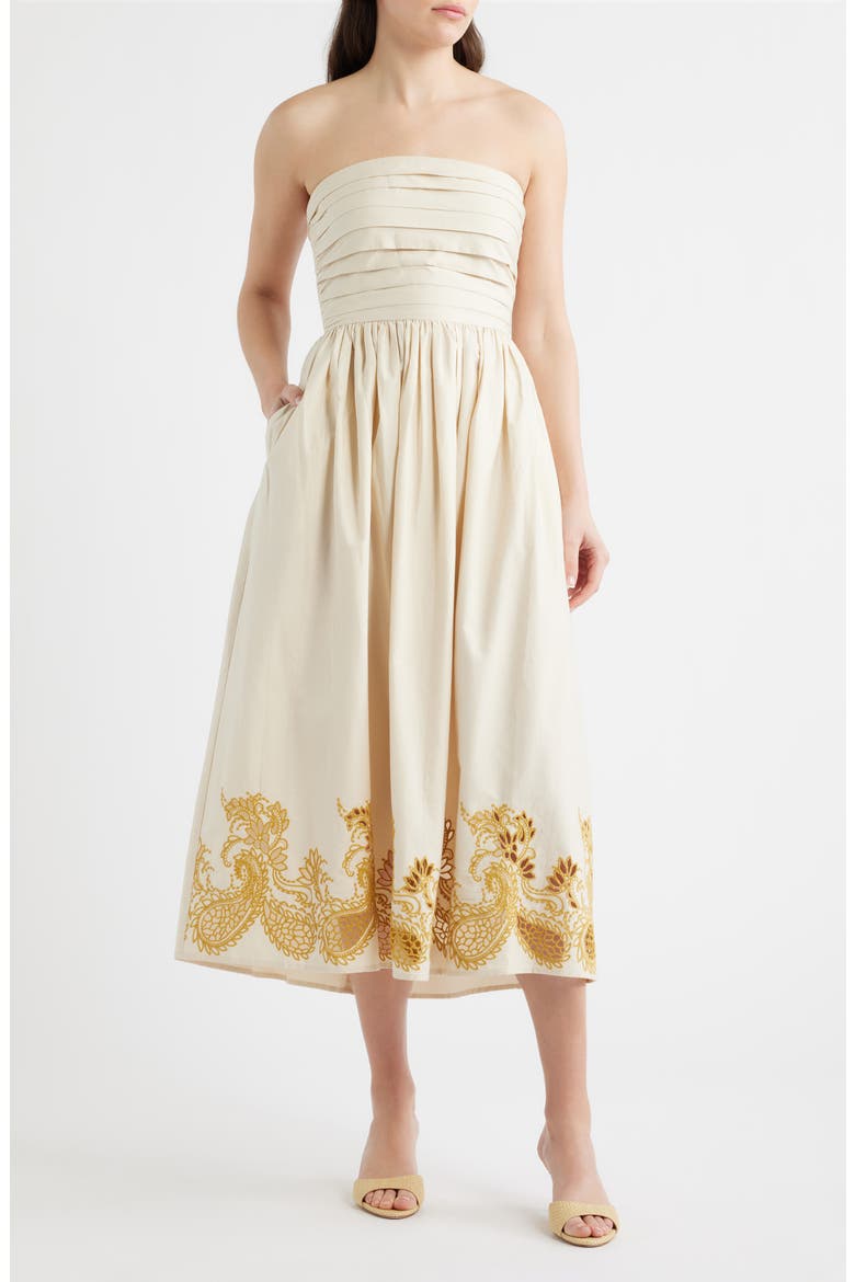 Embroidered Pintuck Strapless Maxi Dress, Main, color, SOFT ECRU