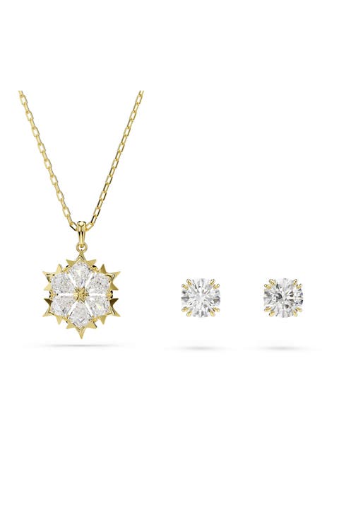 Magic Snowflake Pendant Necklace and Stud Earrings Set