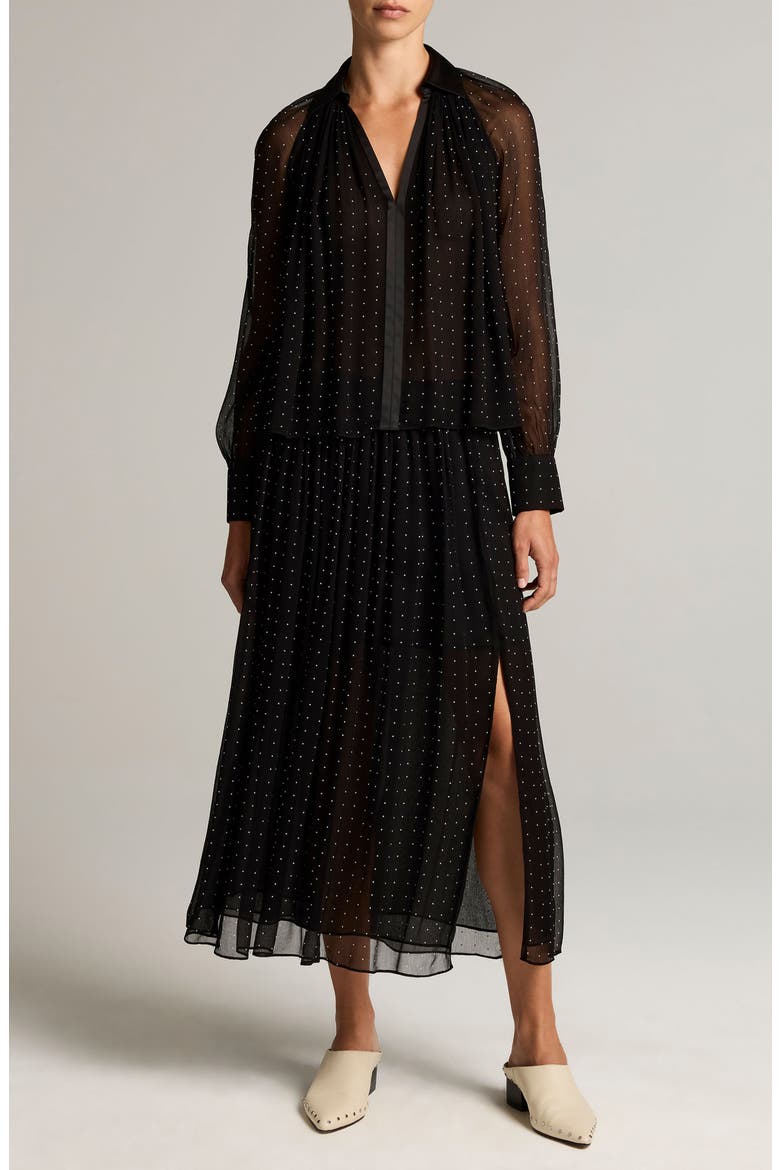 Heat Set Dot Sheer Midi Skirt, Alternate, color, BLACK