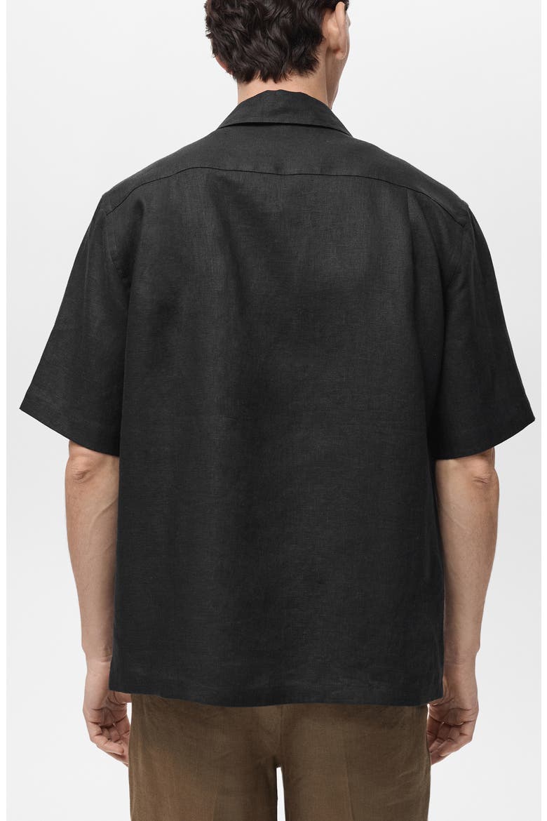 Short Sleeve Linen Button-Up Shirt, Alternate, color, BLACK