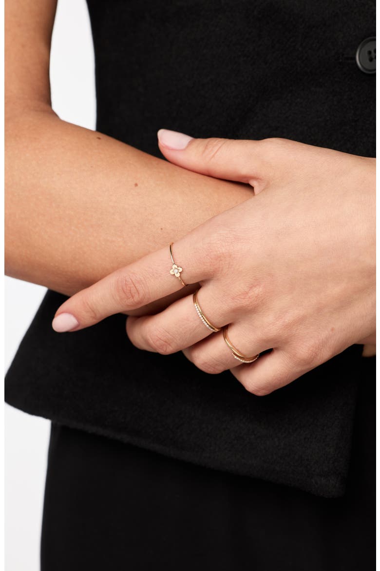 Solid Yellow Gold - Mini Diamond Flower Ring, Alternate, color, Gold