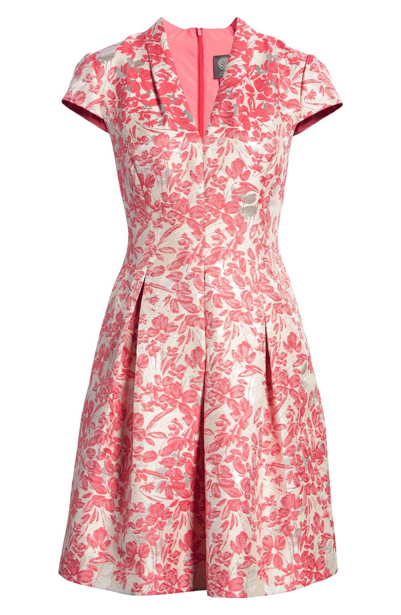 Vince Camuto Floral Metallic Jacquard Fit & Flare Dress, Alternate, color, 