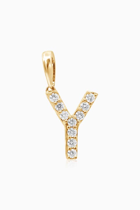 14K Gold Luxe Letter Diamond Initial Pendant Charm