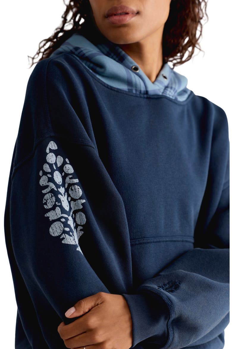Plaid Hood Pullover Hoodie, Alternate, color, MIDNIGHT NAVY COMBO