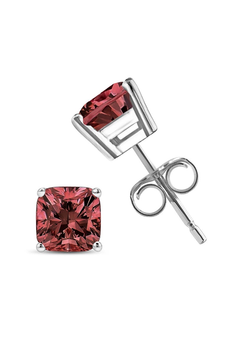 14K White Gold 1/2 Ct Lab Grown Pink Cushion Diamond Solitaire Stud Earrings, Alternate, color, White