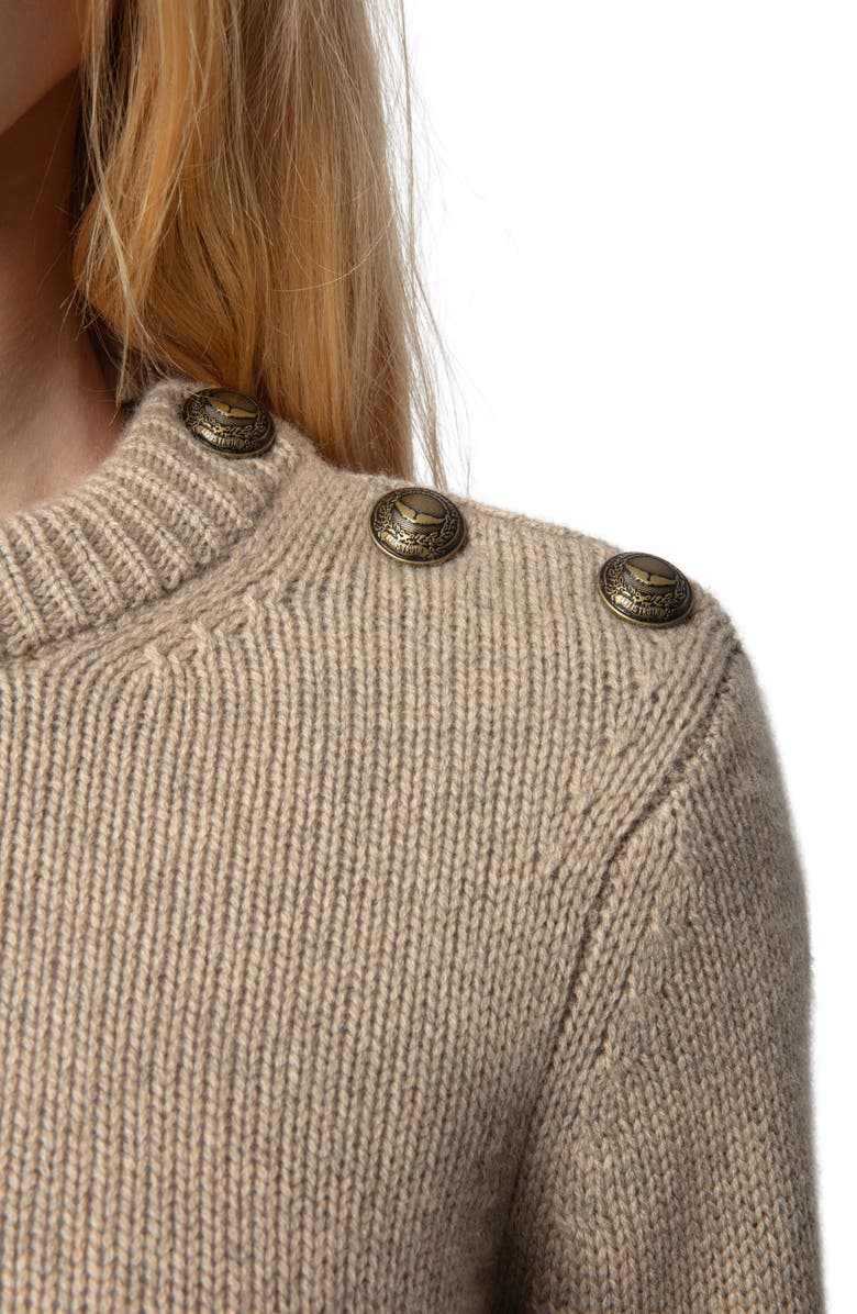 Zadig & Voltaire Malty Shoulder Button Cashmere Sweater, Alternate, color, 