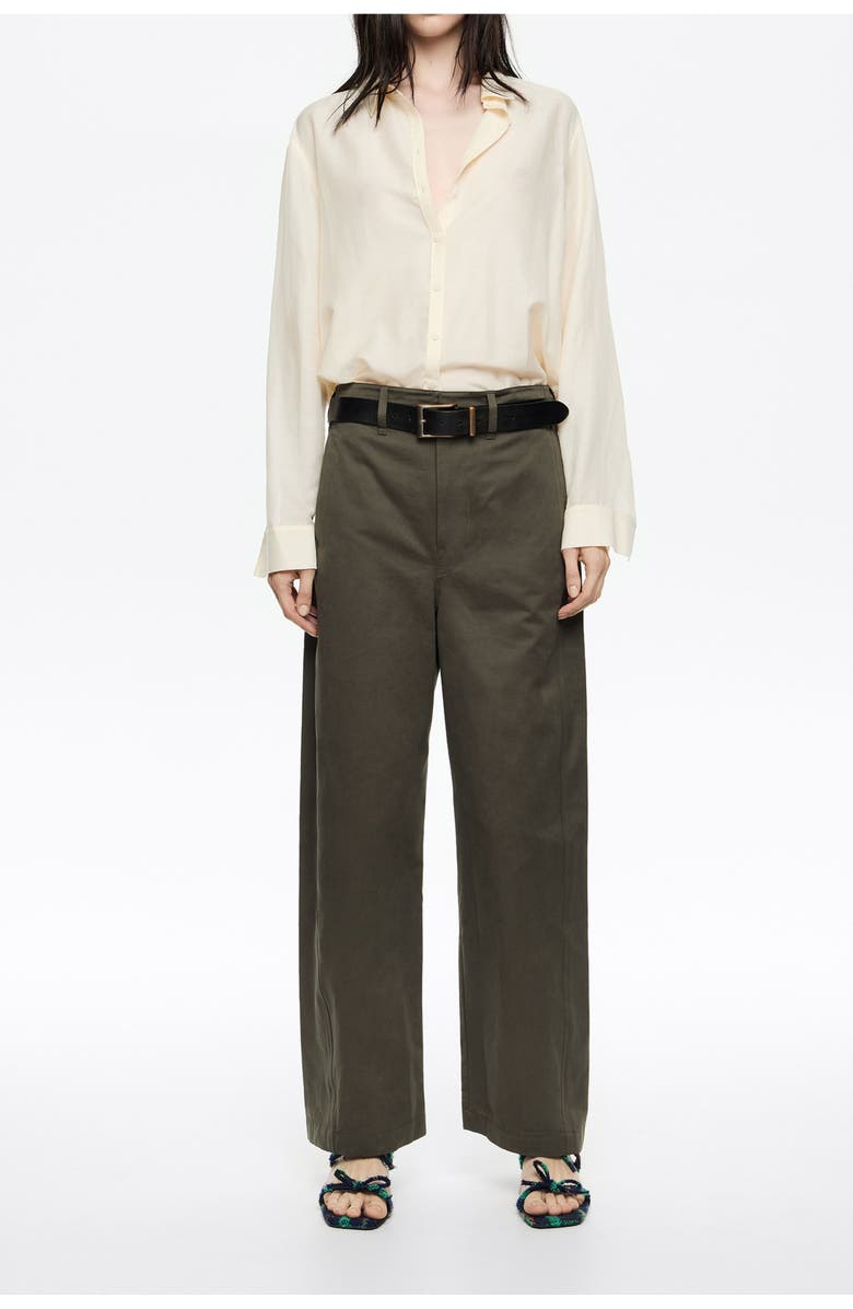 Bimba y Lola Lead Corduroy Barrel Leg Trousers, Main, color, Dark Khaki