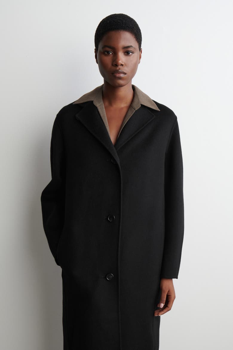 Double-Faced Wool Long Coat, Alternate, color, BLACK