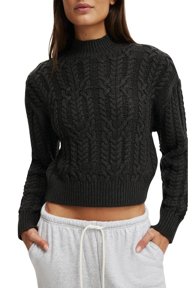 Cotton On Women
s Boxy Mock Neck Knit Sweater, Alternate, color, Charcoal Marle
