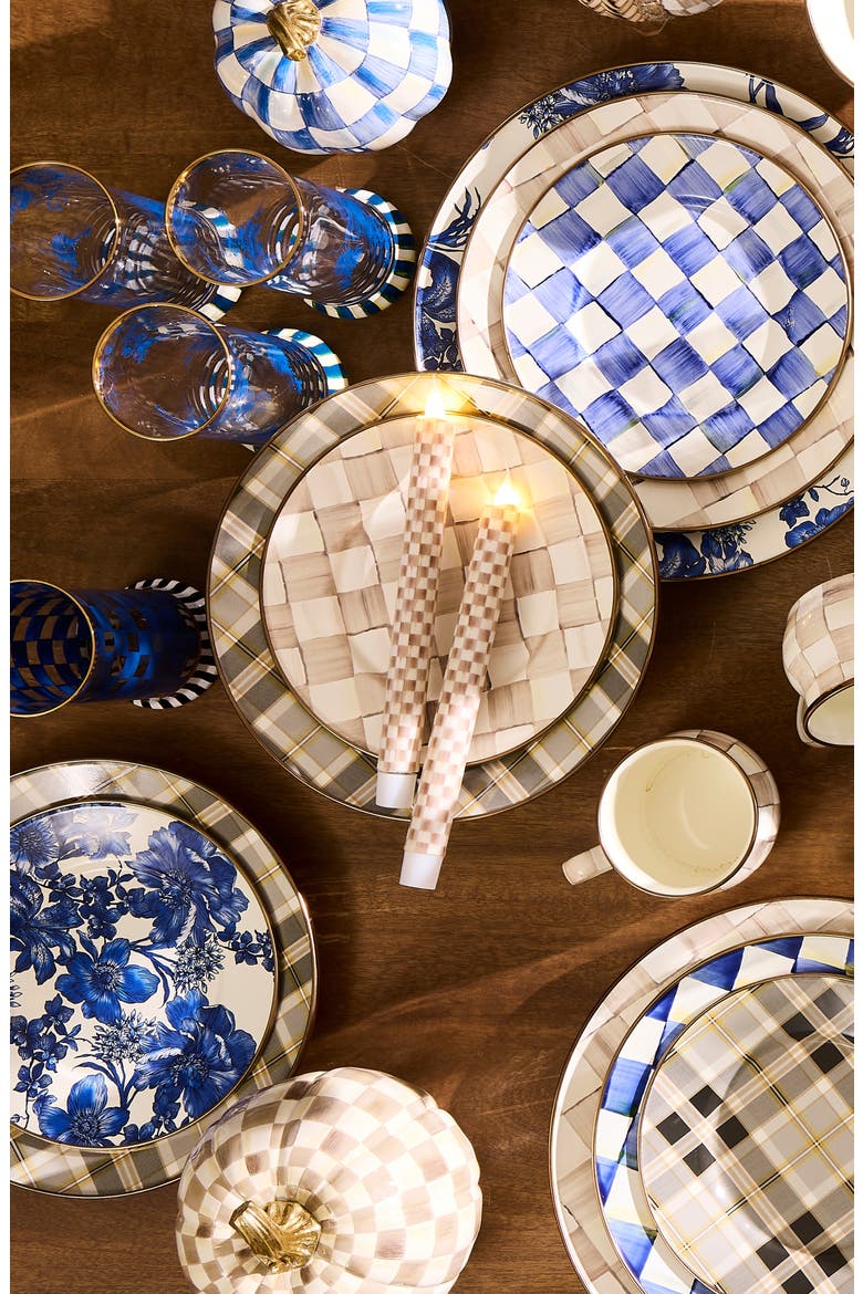 Set of 2 Mocha Check Flameless Dinner Candles, Alternate, color, MOCHA