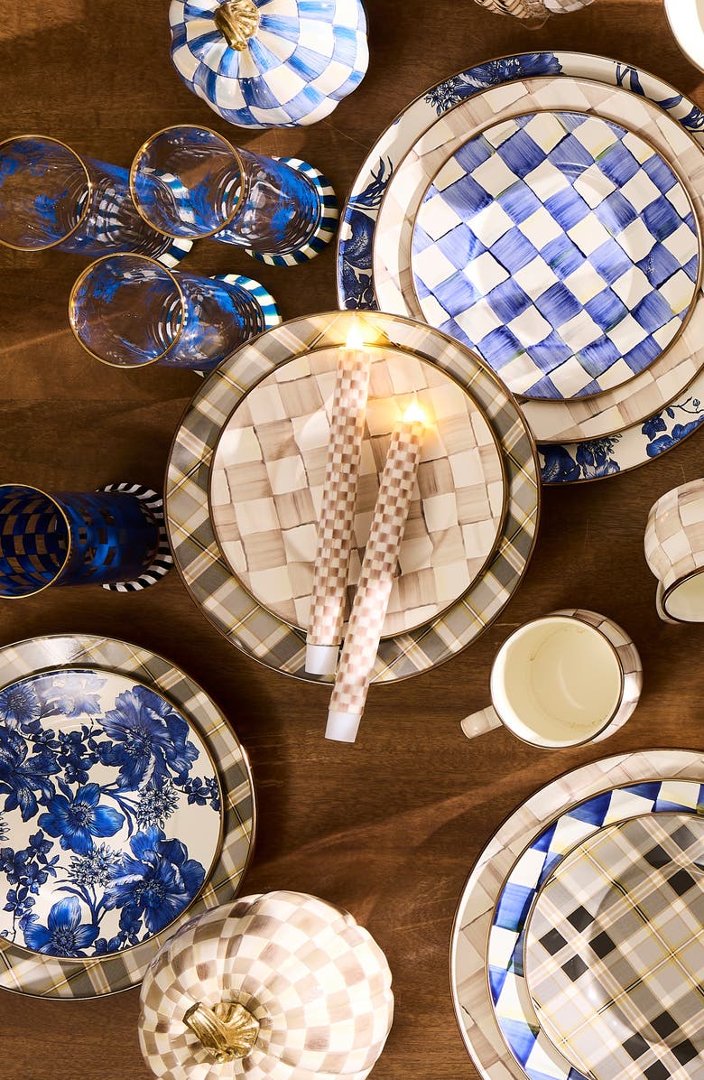 MACKENZIE CHILDS Set of 2 Mocha Check Flameless Dinner Candles, Alternate, color, Mocha