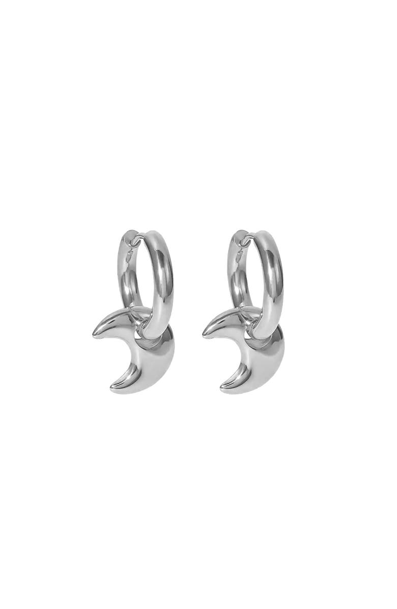 Outofoffice Moon Huggies Removable Charm Earring, Main, color, Silver