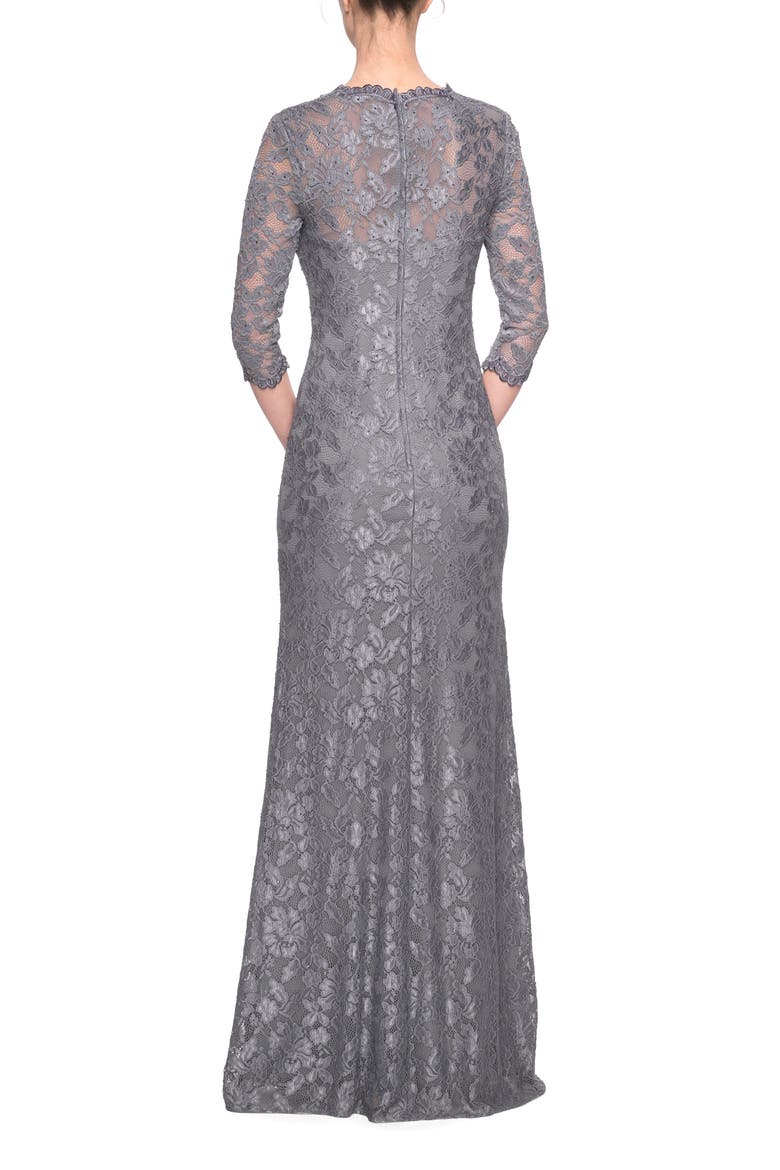 Long Lace Gown with Sweetheart Neckline, Alternate, color, PLATINUM