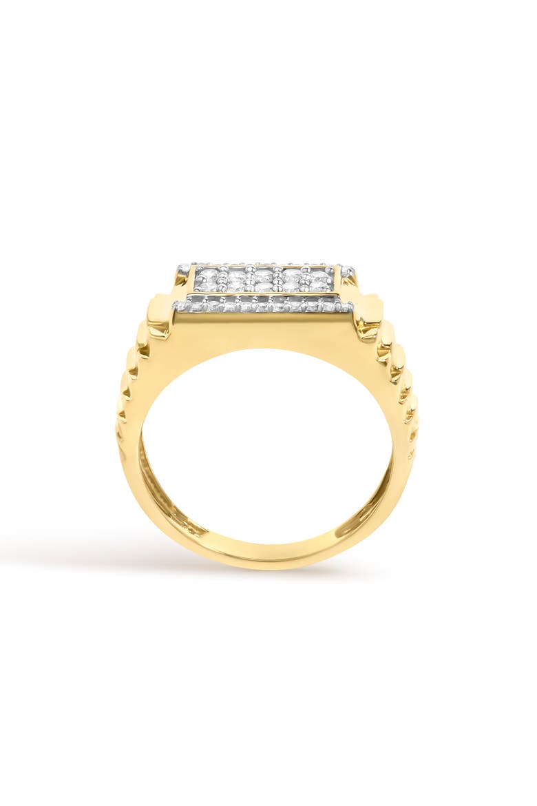 Men's 14K Yellow Gold Plated Sterling Silver Natural 1/2 Cttw Diamond Rectangular Halo Band Ring, Alternate, color, Yellow Gold over Silver