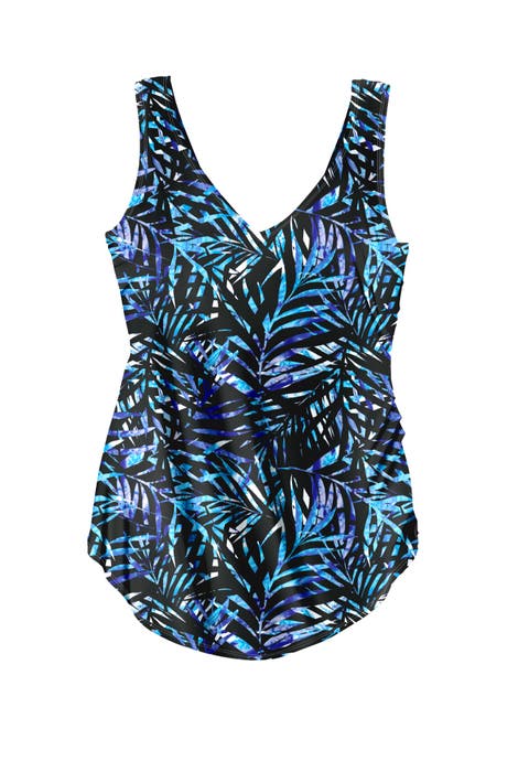 Sarong V-Neck Tummy Control One-Piece Swimsuit (Plus)