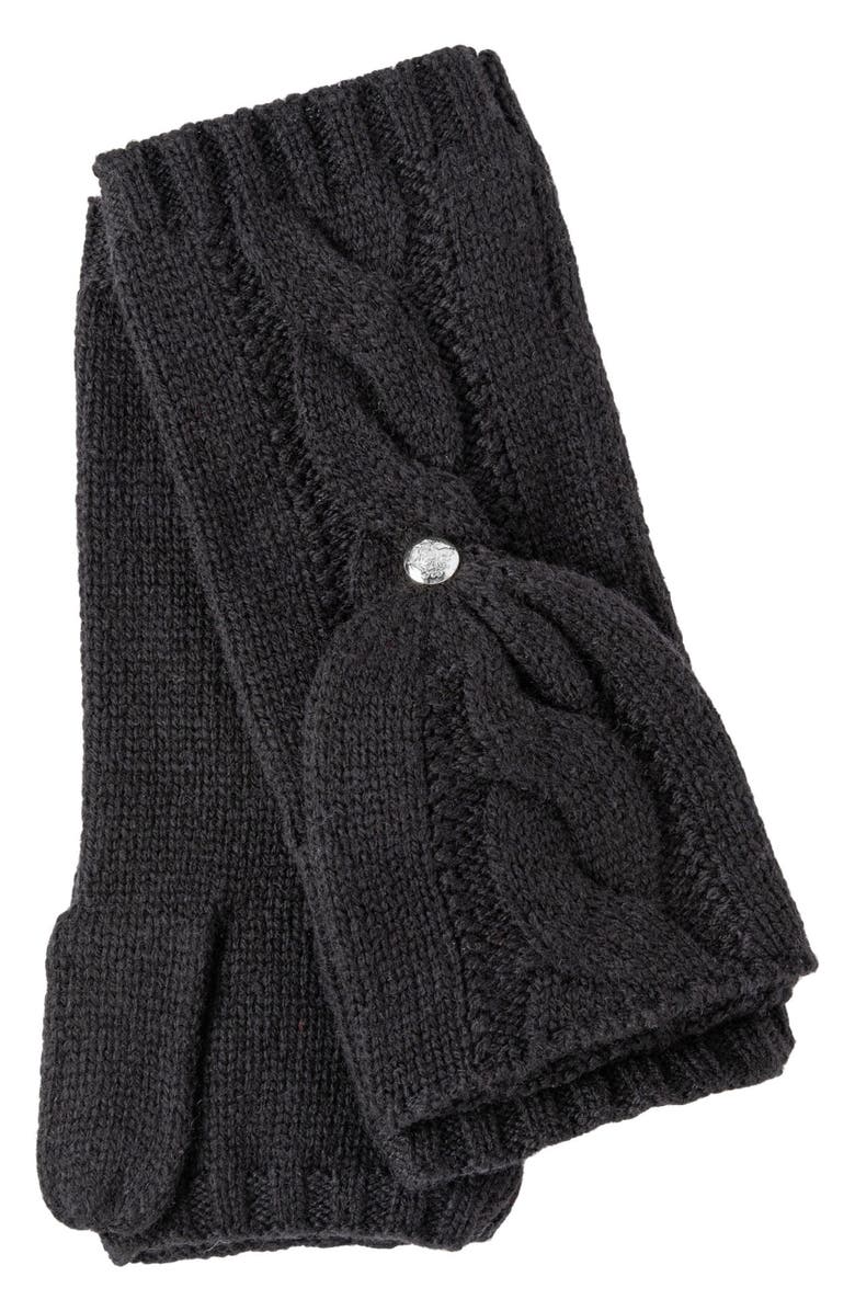 Ralph Lauren Cable Knit Pop Top Mittens, Main, color, Black