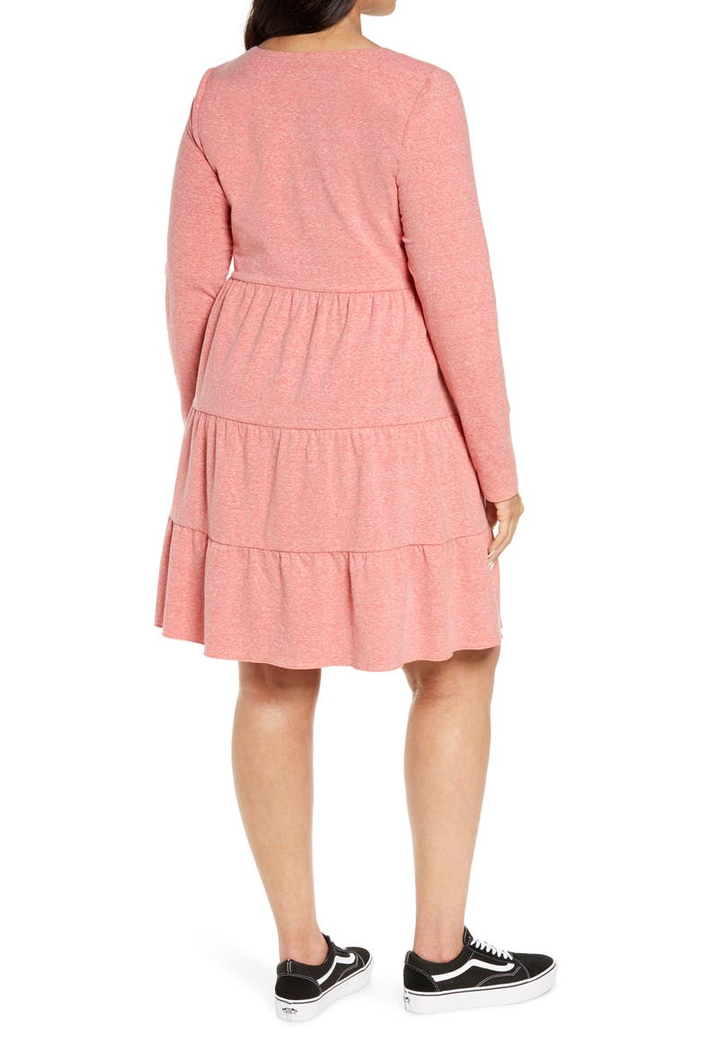 Tiered Long Sleeve Knit Dress, Alternate, color, RED POINSETTIA
