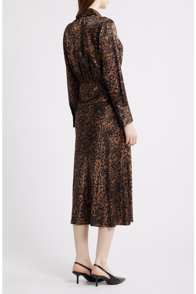 Jazlyn Leopard Long Sleeve Satin Midi Shirtdress, Alternate, color, GINGER SPOTTED