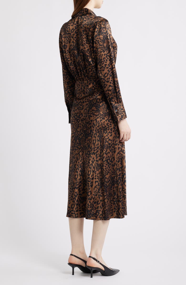 Rails Jazlyn Leopard Long Sleeve Satin Midi Shirtdress, Alternate, color, Ginger Spotted