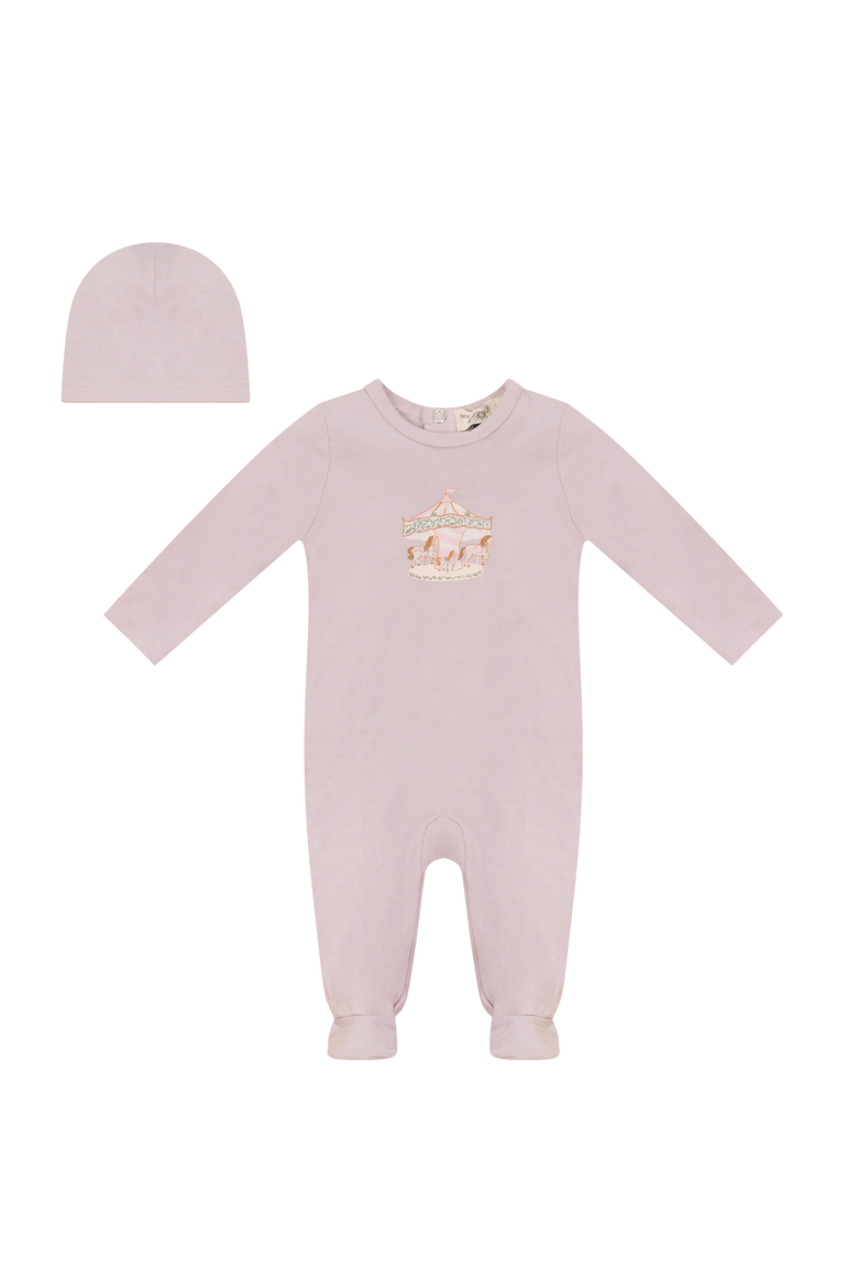Carousel Print Romper with Hat, Main, color, Primrose