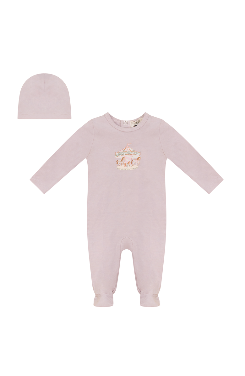 Bebe Bella Carousel Print Romper with Hat, Main, color, Primrose