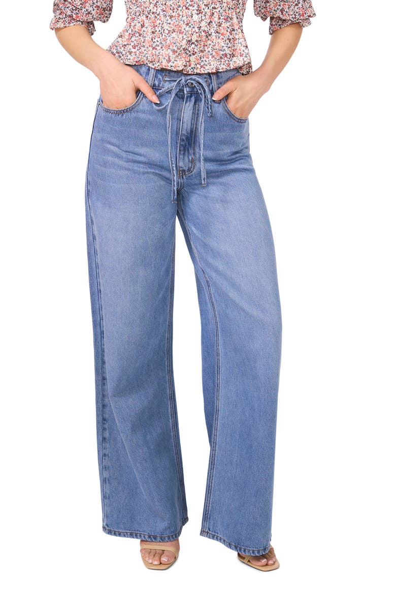 1.STATE High Waist Drawstring Wide Leg Jeans, Main, color, Light Blue Wash