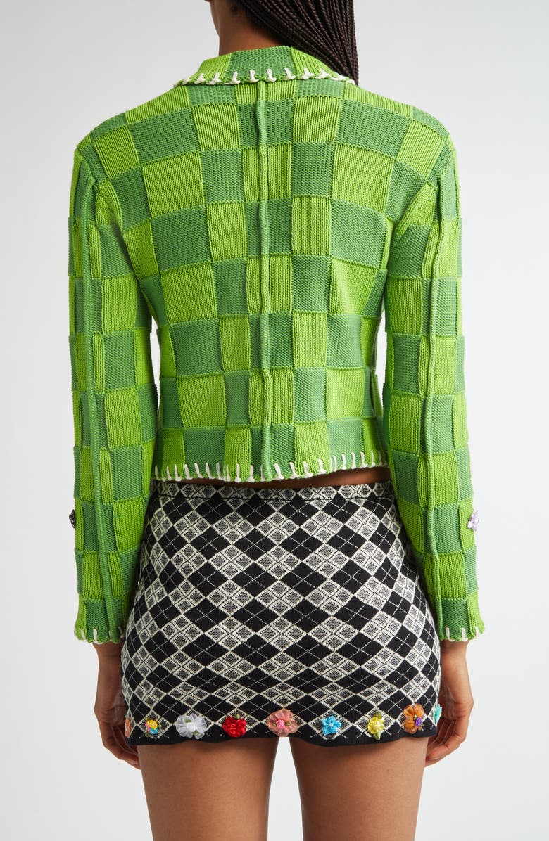 YanYan Floral Ribbon Checkerboard Shrunken Cardigan, Alternate, color,