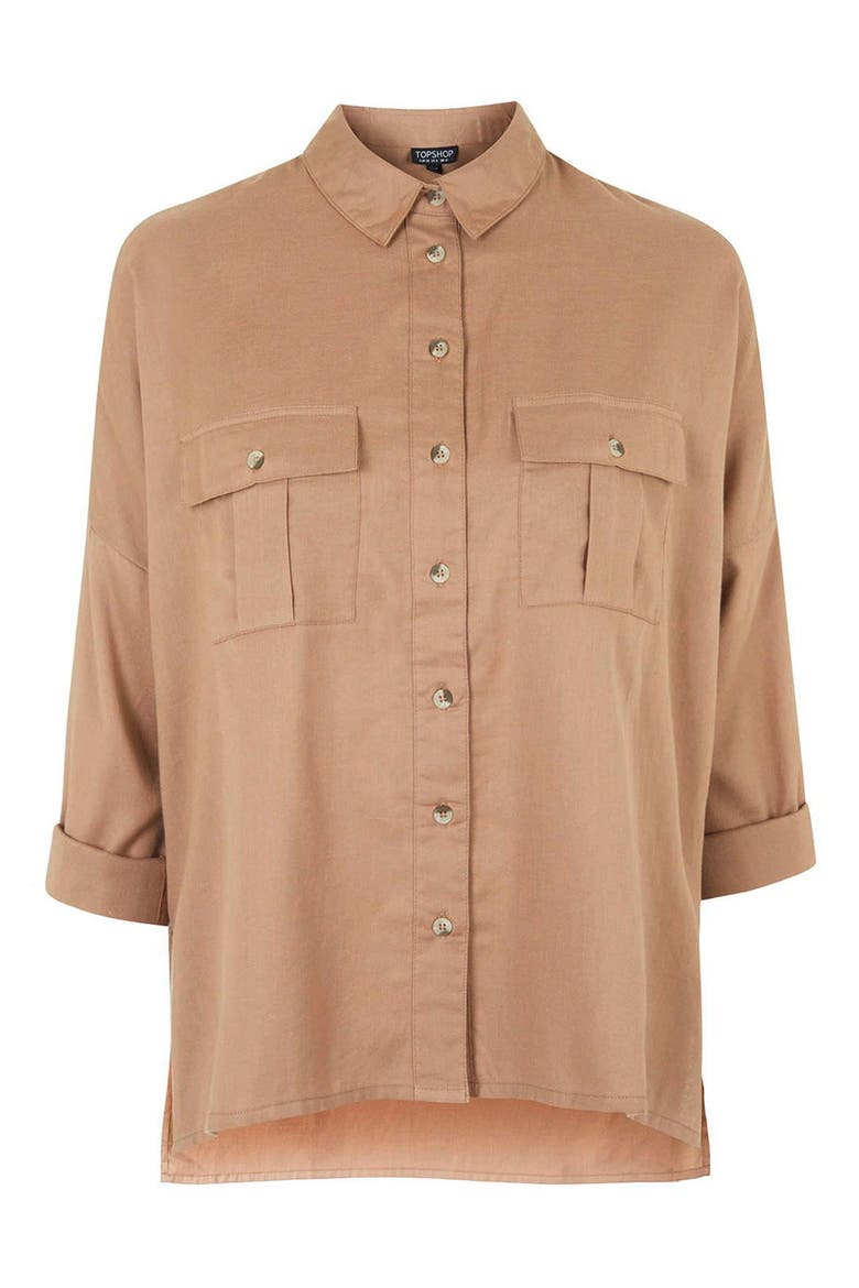Oversize Lightweight Chambray Shirt, Alternate, color, NUDE
