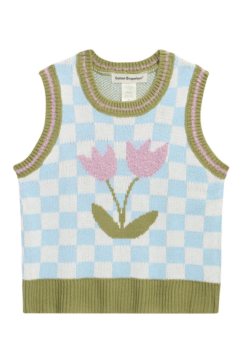 Kids' Check Floral Sweater Vest, Main, color, BLUE