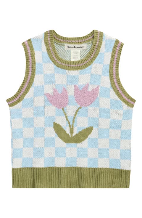 Kids' Check Floral Sweater Vest