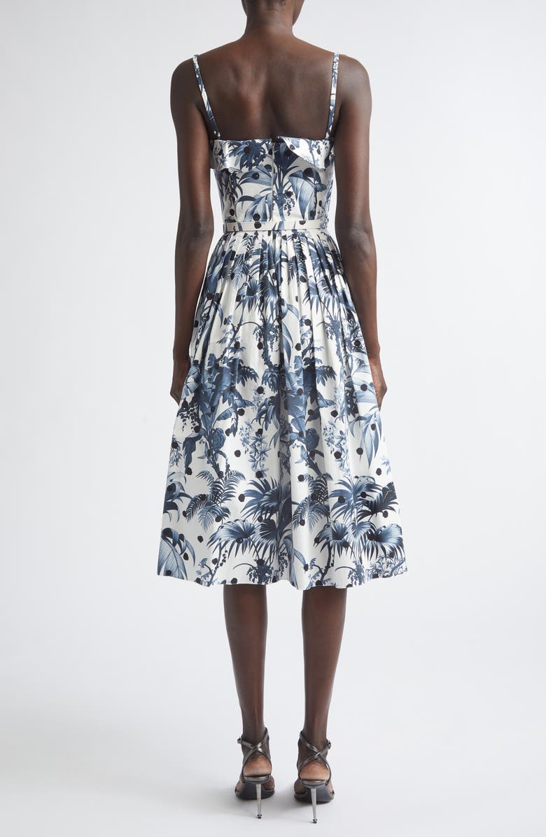Oscar de la Renta Dotted Palm Leaves Poplin Sundress, Alternate, color, Navy/ White