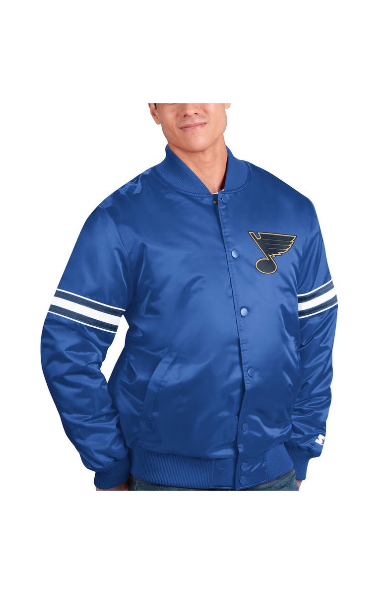 STARTER Men's Starter Blue St. Louis Blues Pick & Roll Satin Full-Snap Varsity Jacket, Main, color,