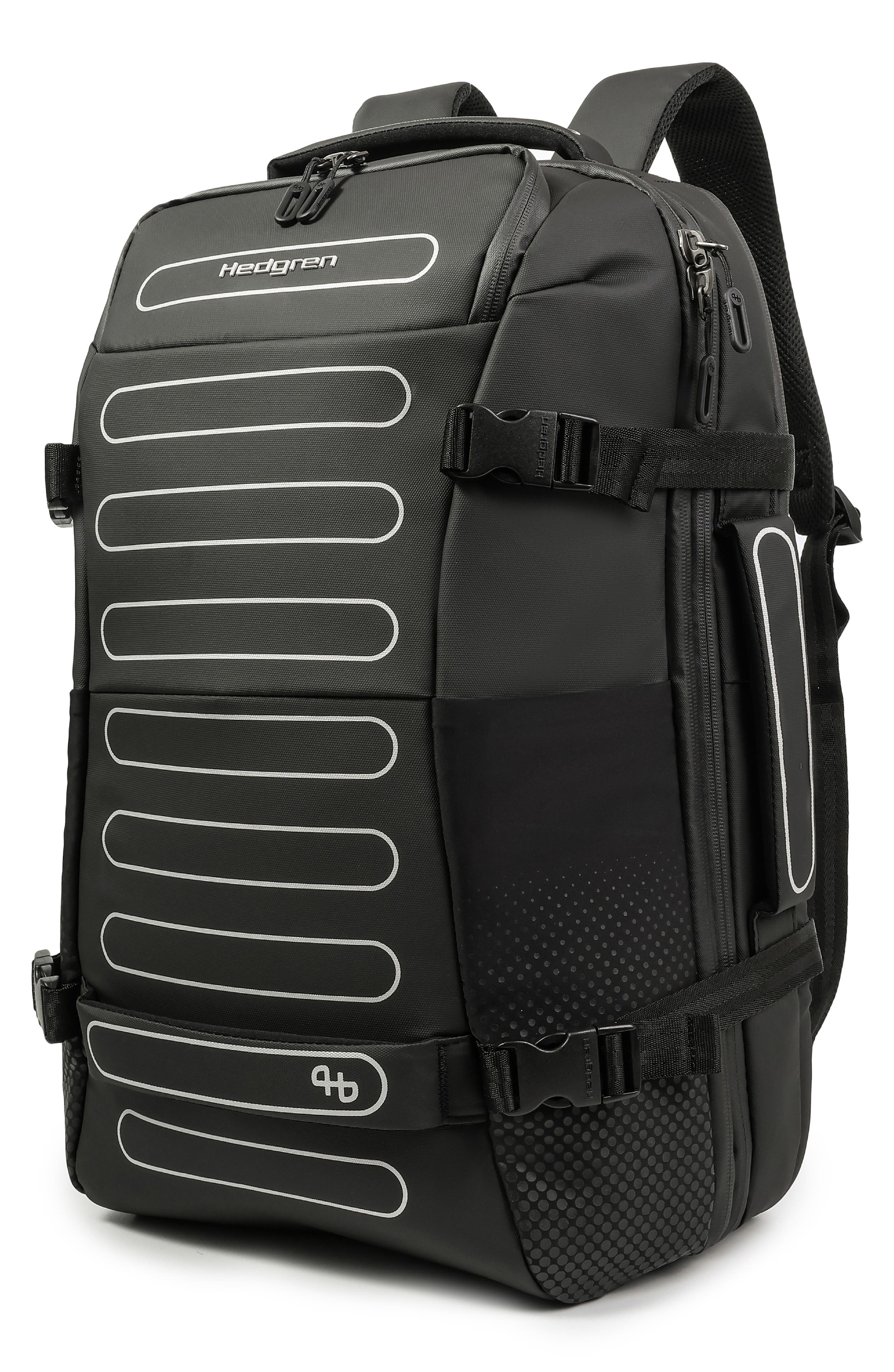Hedgren Trip Large Expandable Recycled Polyester Travel Backpack, Alternate, color, Coated Black