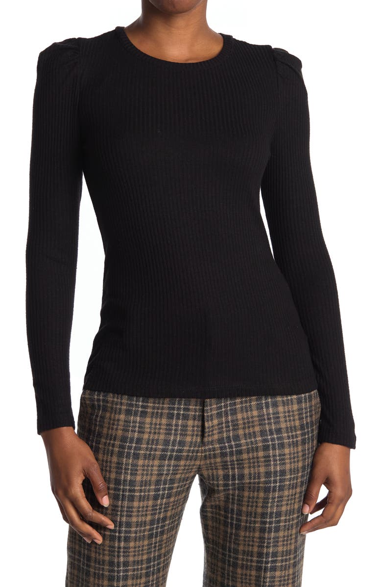 PHILOSOPHY REPUBLIC CLOTHING Puff Shoulder Long Sleeve Ribbed Top, Main, color, 