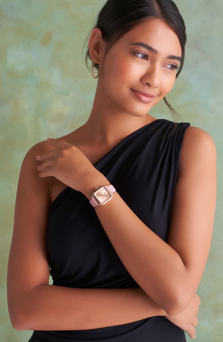 Olivia Burton Grosvenor Leather Strap Watch, 28mm, Alternate, color, Rose