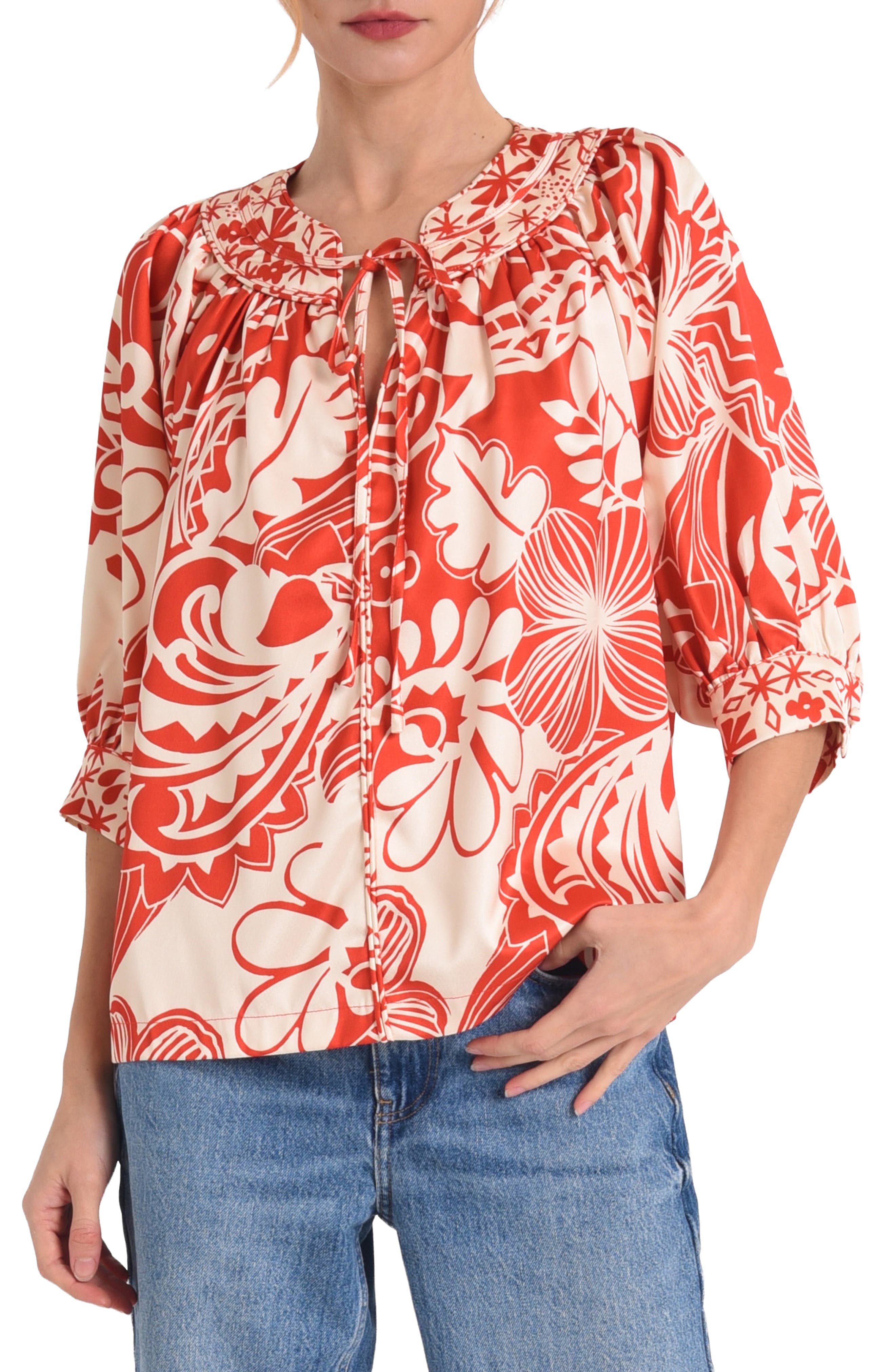 Katari Floral Three Quarter Sleeve Top