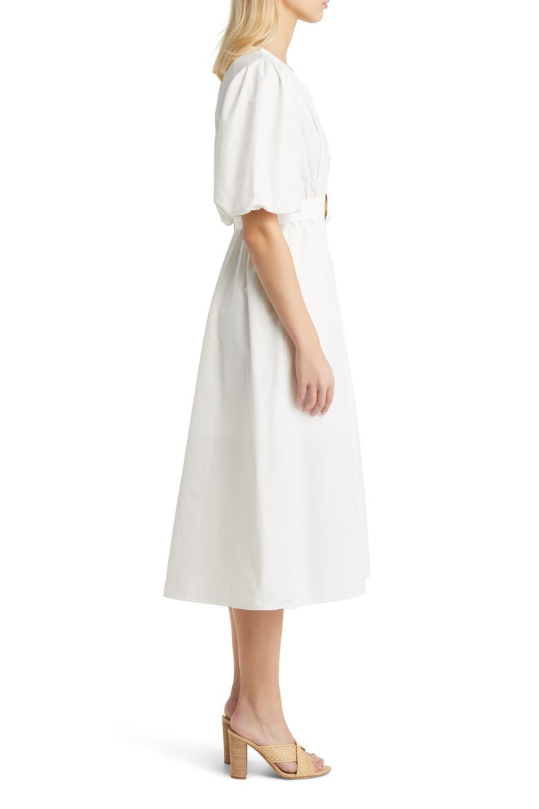 Balloon Sleeve Midi Dress, Alternate, color, WHITE