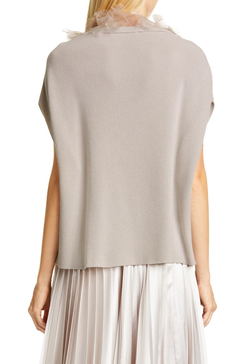 Organza Trim Cashmere Rib Cape Sweater, Alternate, color, BEIGE