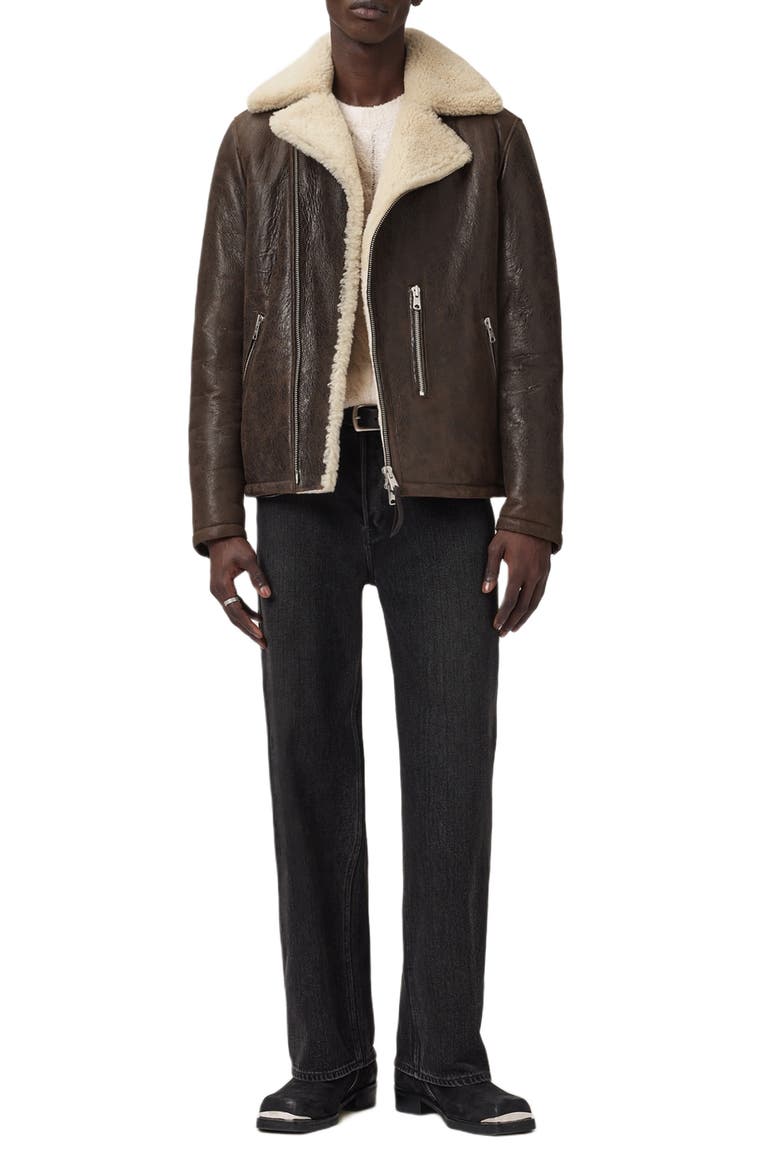 Xylon Shearling Lined Leather Biker Jacket, Alternate, color, BARK WOOD BROWN